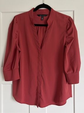 White House Black Market Coral-Red Button Down Blouse